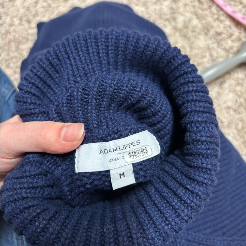 Adam Lippes Collective Navy Blue Puff Sleeve Turtleneck Sweater Size M - Picture 8 of 9